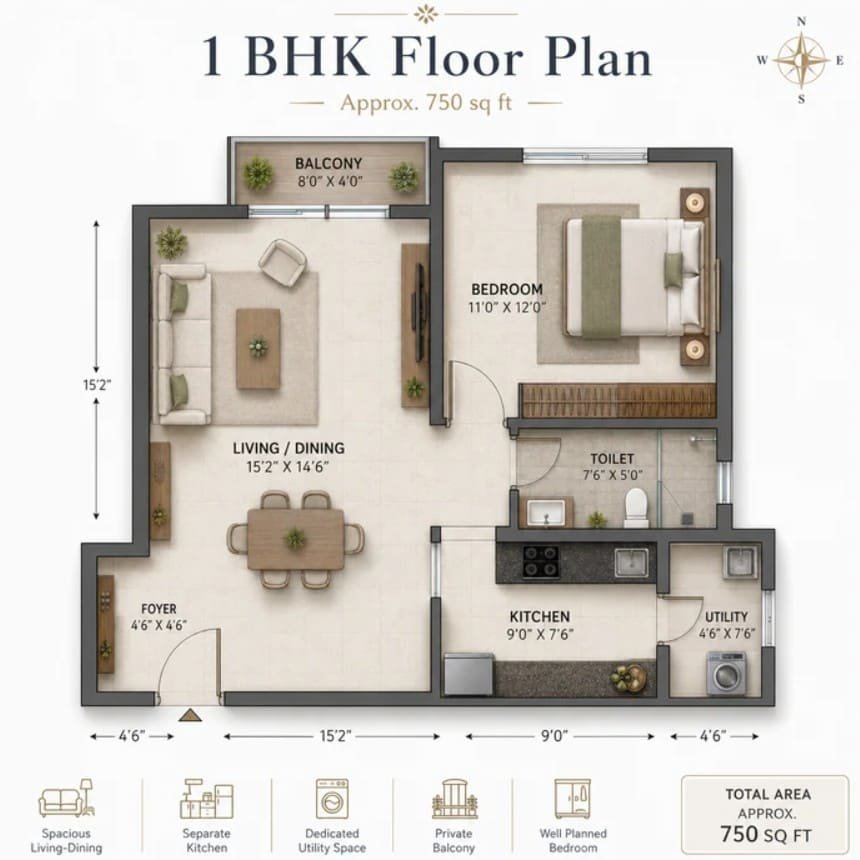 1bhk unit plan