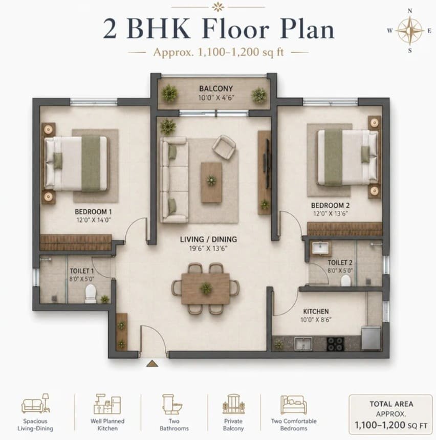 2bhk unit plan