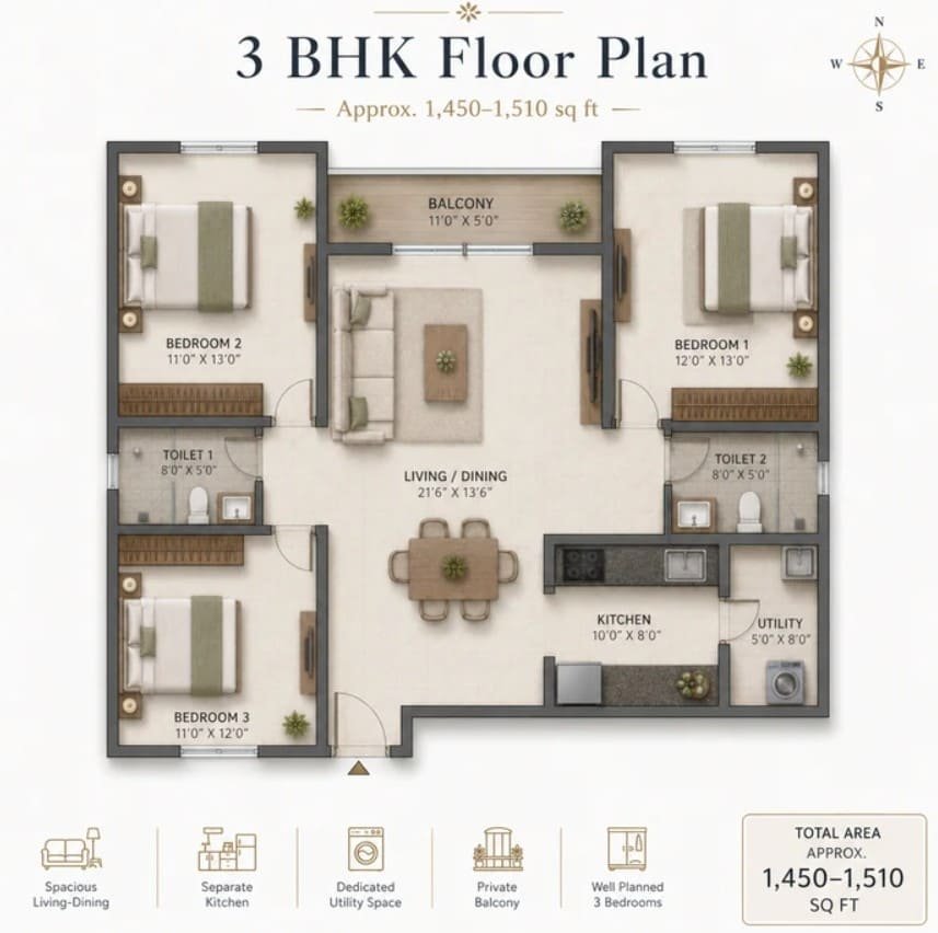 3bhk unit plan